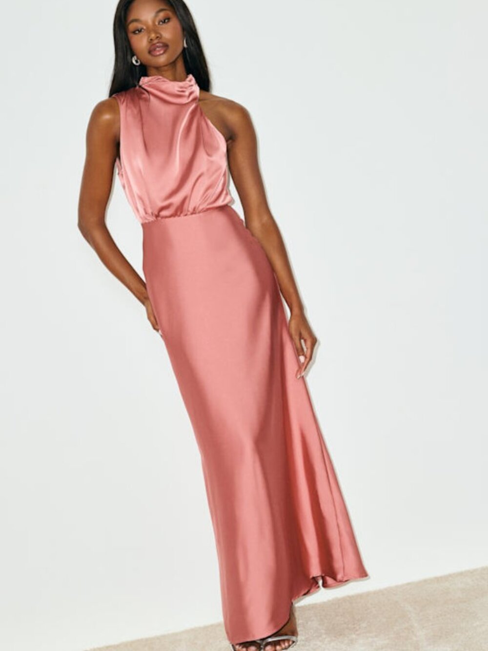 Lulus Distinctive Charm Rose Pink Satin Asymmetrical Maxi Dress - Size 1X